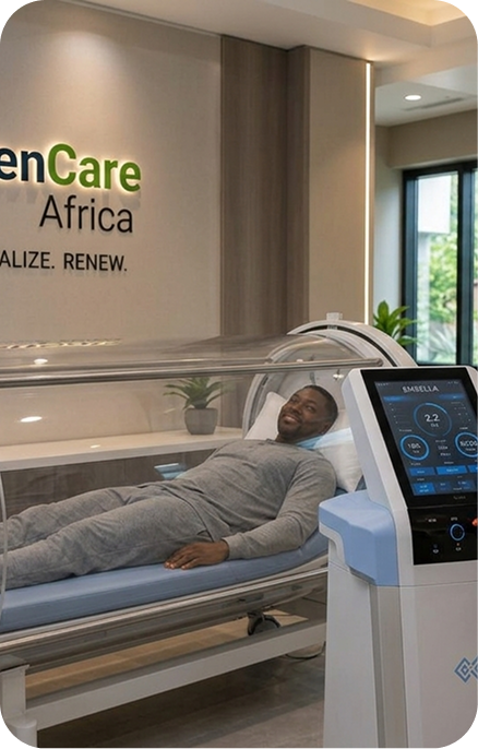 Patient inside a hyperbaric oxygen chamber